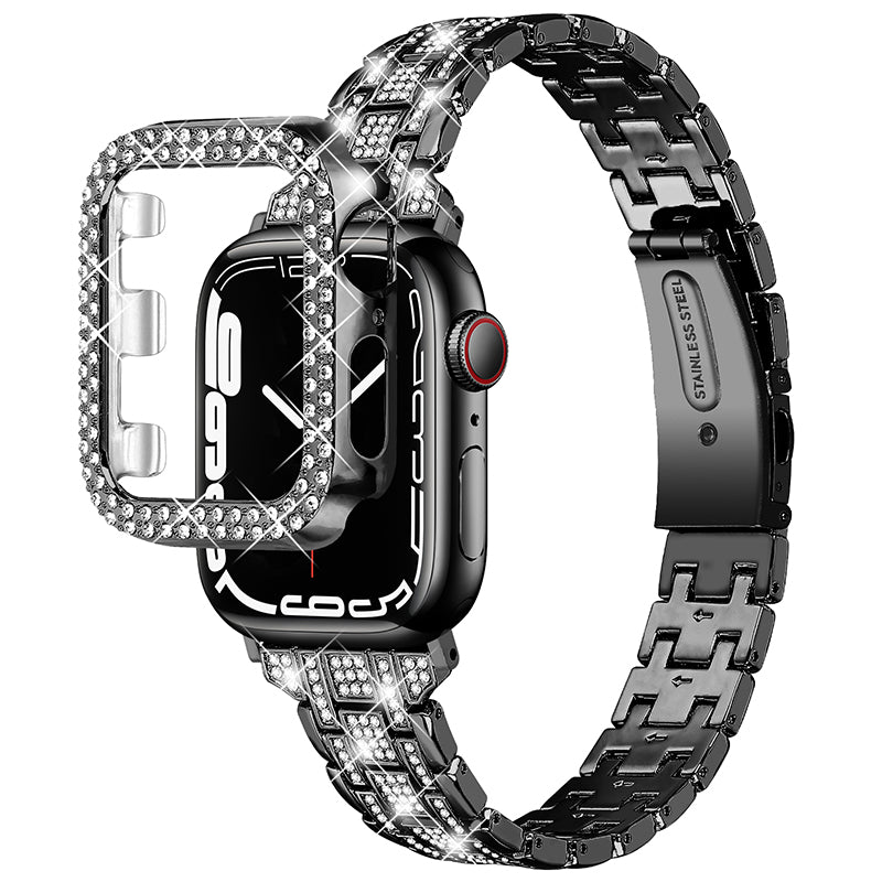 For Apple Watch Series 8 45mm 7 45mm Anti-wear PC Watch Case 5 Rows Stainless Steel Rhinestone Decor Watch Band For Apple Watch Series 8 45mm 7 45mm Anti-wear PC Watch Case 5 Rows Stainless Steel Rhinestone Decor Watch Band
